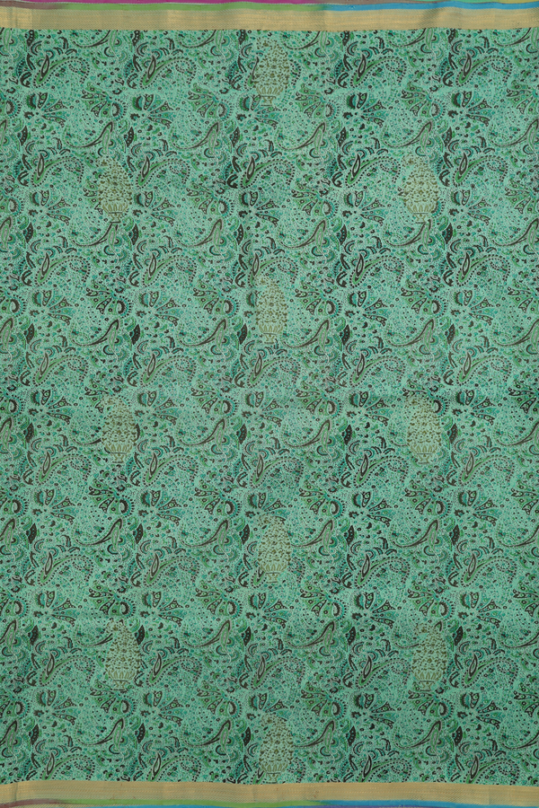Kanchipuram Silk Saree In Pale Green With Printed Design