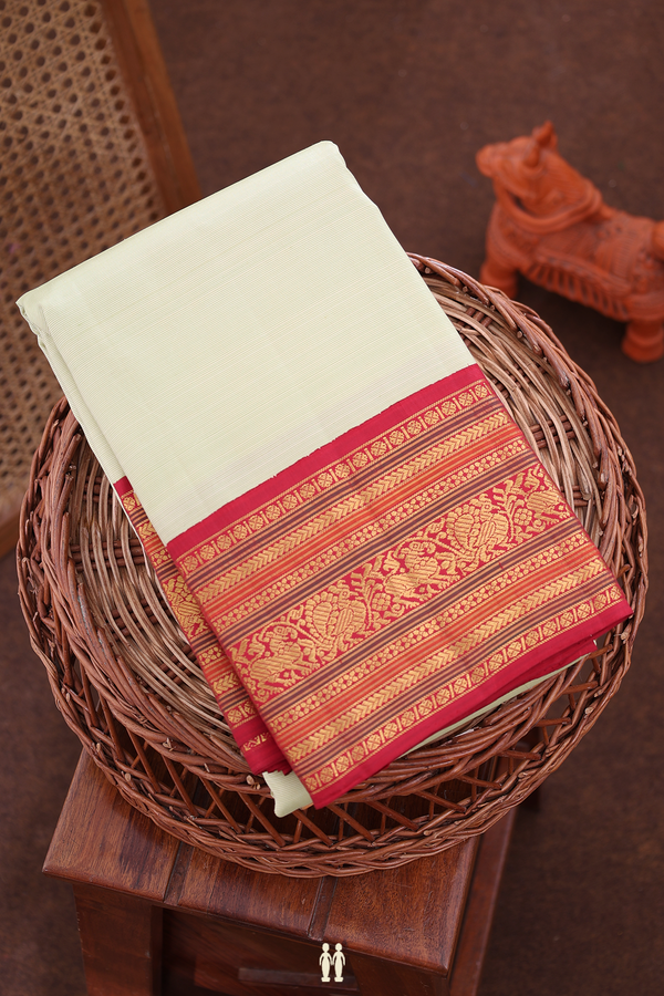Kanchipuram Silk Saree In Pale Green With Stripes Design
