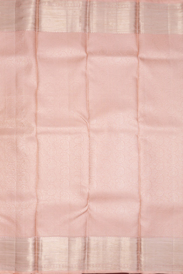 Kanchipuram Silk Saree In Pale Orange With Paisley Design