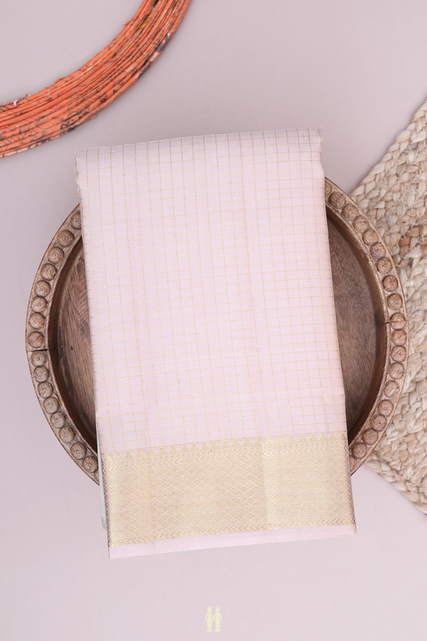 Kanchipuram Silk Saree In Pale Pink With Checks Design