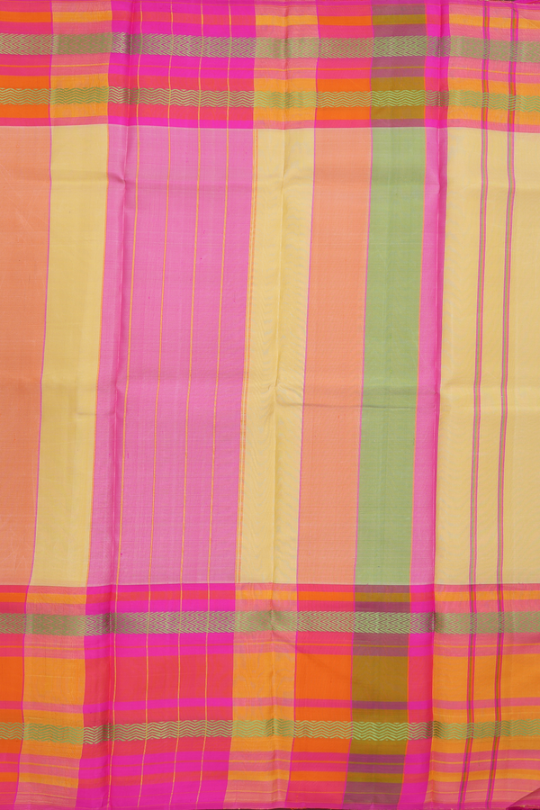 Kanchipuram Silk Saree In Pale Yellow With Contrast Border