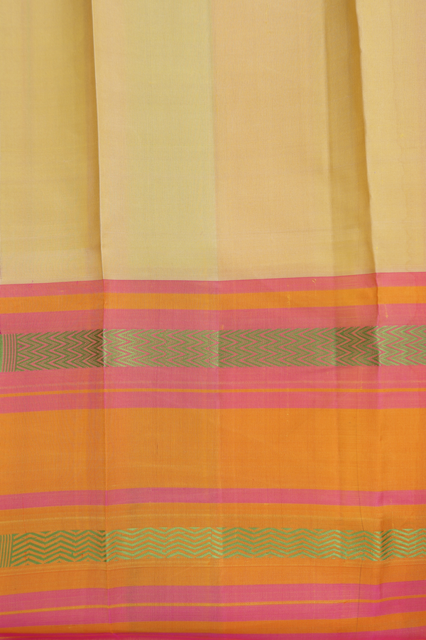 Kanchipuram Silk Saree In Pale Yellow With Contrast Border