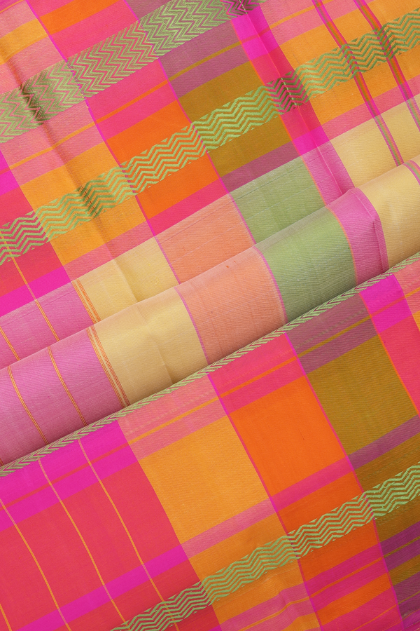 Kanchipuram Silk Saree In Pale Yellow With Contrast Border