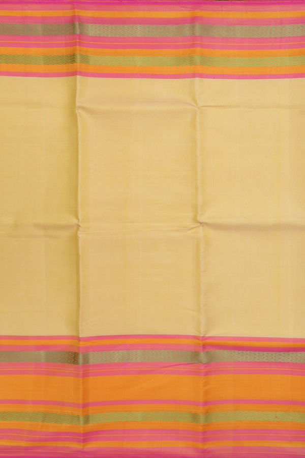 Kanchipuram Silk Saree In Pale Yellow With Contrast Border