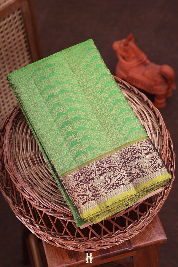 Kanchipuram Silk Saree In Parrot Green With Brocade Design