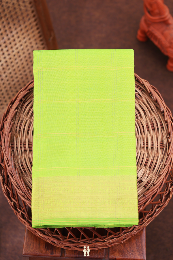 Kanchipuram Silk Saree In Parrot Green With Checks Design