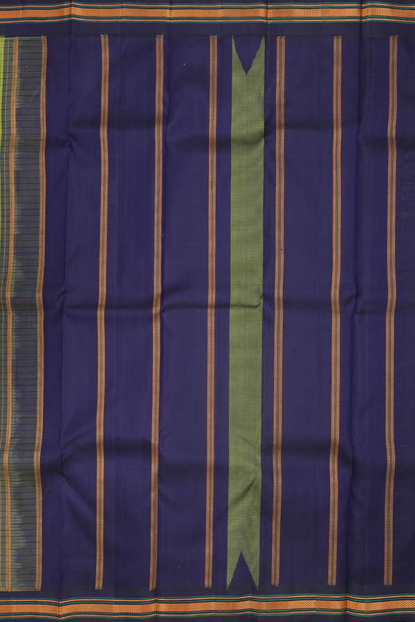 Kanchipuram Silk Saree In Parrot Green With Checks Design