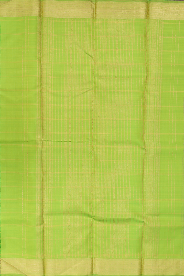 Kanchipuram Silk Saree In Parrot Green With Checks Design