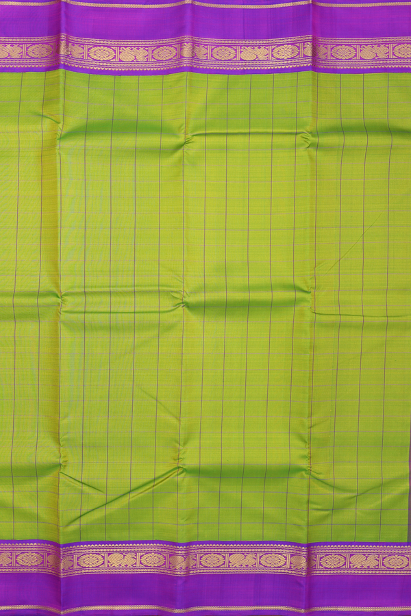Kanchipuram Silk Saree In Parrot Green With Checks Design