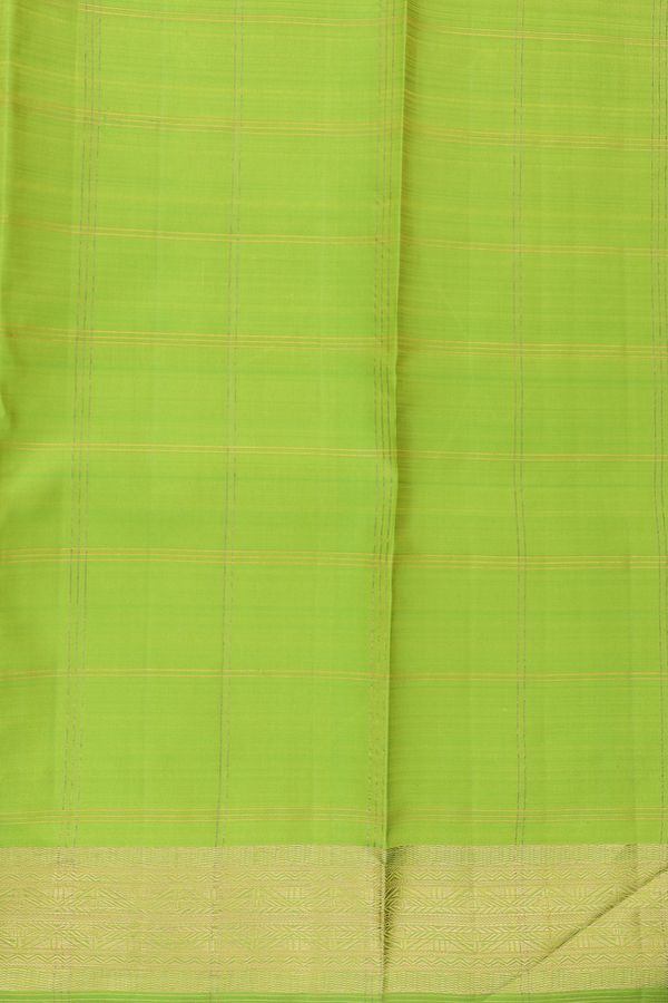 Kanchipuram Silk Saree In Parrot Green With Checks Design