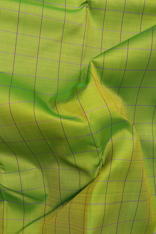 Kanchipuram Silk Saree In Parrot Green With Checks Design