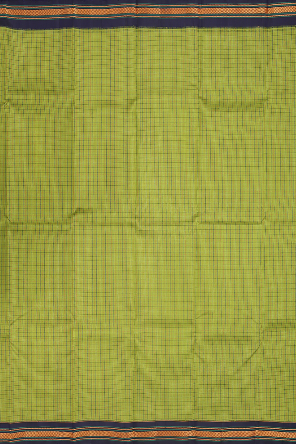 Kanchipuram Silk Saree In Parrot Green With Checks Design