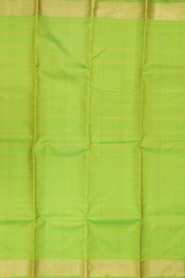 Kanchipuram Silk Saree In Parrot Green With Checks Design