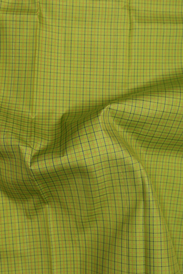 Kanchipuram Silk Saree In Parrot Green With Checks Design