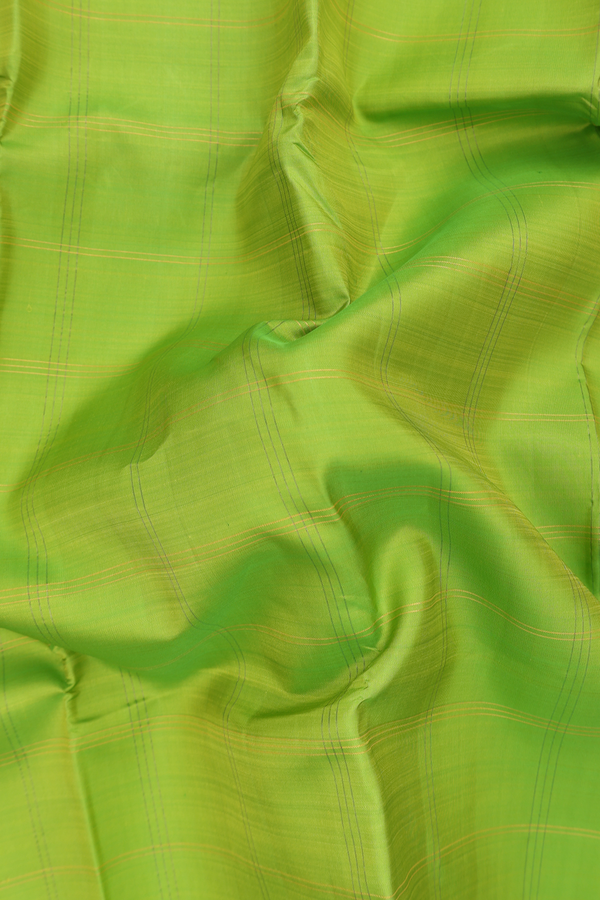 Kanchipuram Silk Saree In Parrot Green With Checks Design