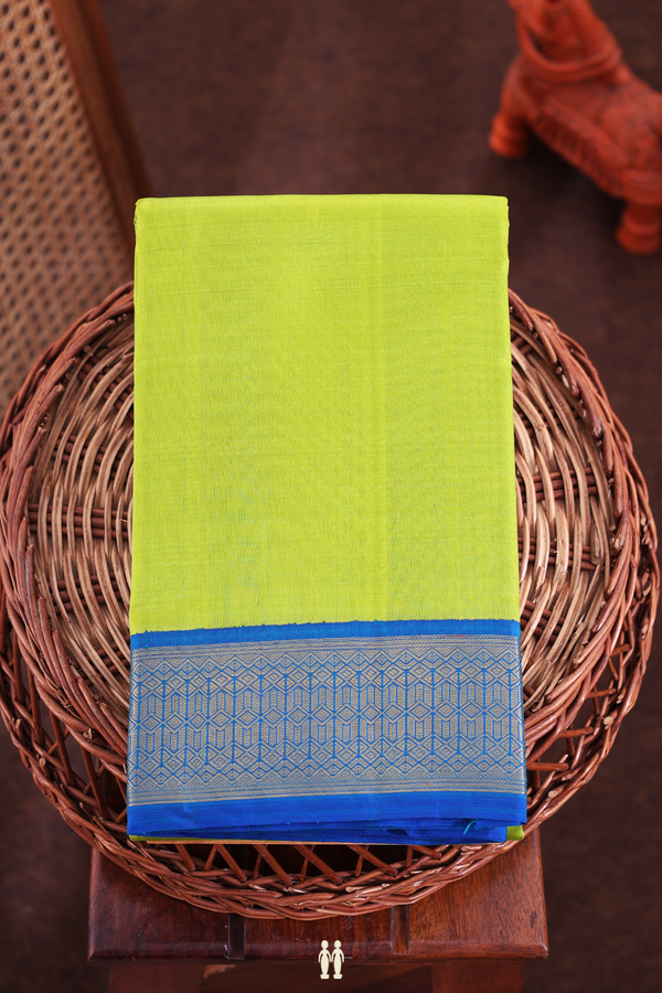 Kanchipuram Silk Saree In Parrot Green With Contrast Border