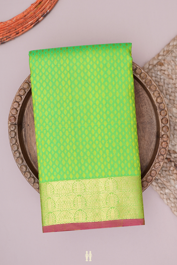 Kanchipuram Silk Saree In Parrot Green With Jacquard Pattern