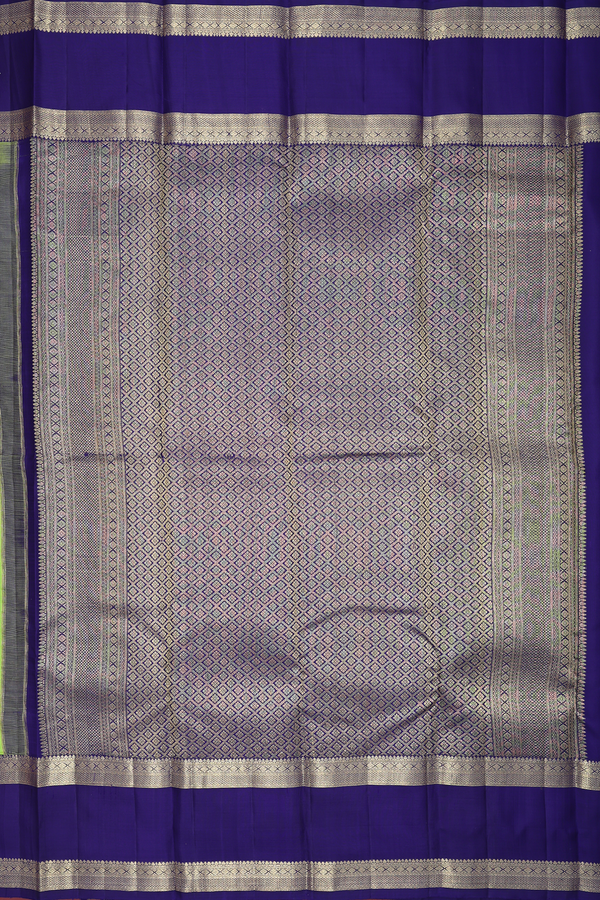 Kanchipuram Silk Saree In Parrot Green With Peacock Buttas