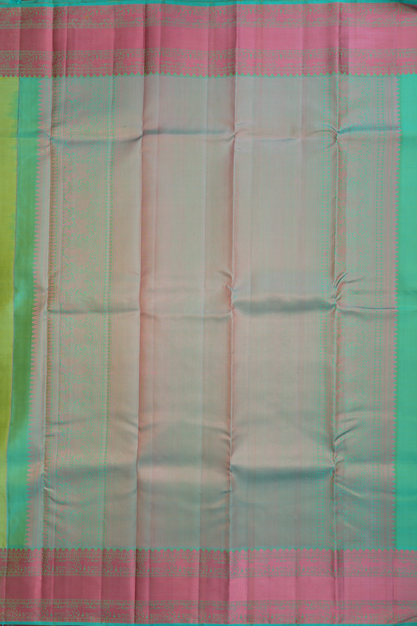 Kanchipuram Silk Saree In Parrot Green With Peacock Buttas