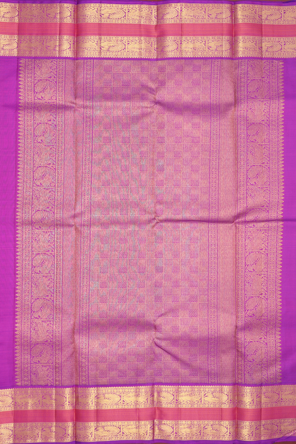 Kanchipuram Silk Saree In Parrot Green With Peacock Buttas