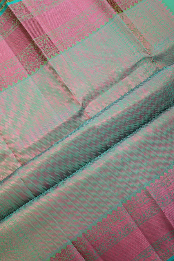 Kanchipuram Silk Saree In Parrot Green With Peacock Buttas