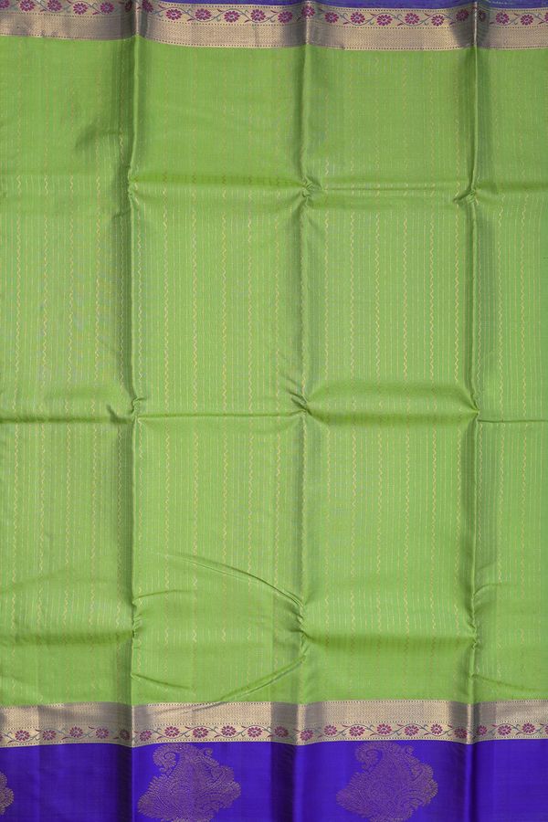 Kanchipuram Silk Saree In Parrot Green With Stripes Design