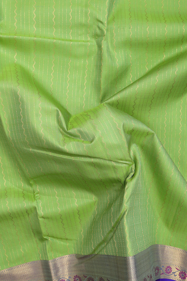 Kanchipuram Silk Saree In Parrot Green With Stripes Design