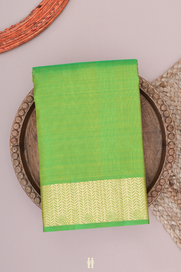 Kanchipuram Silk Saree In Parrot Green With Zari Border