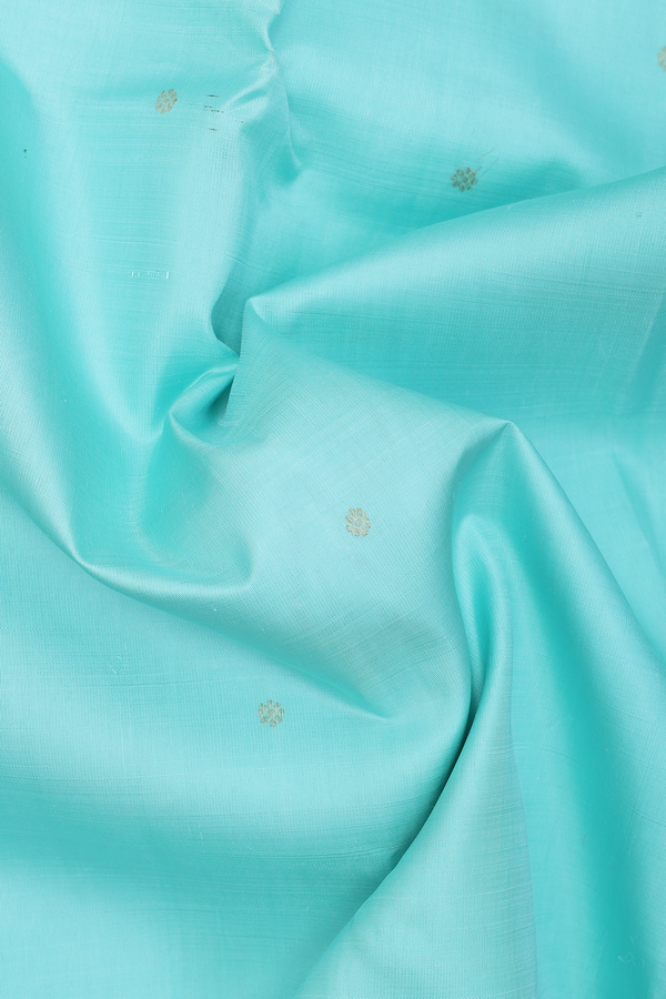 Kanchipuram Silk Saree In Pastel Blue With Floral Buttis
