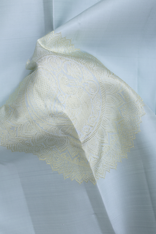 Kanchipuram Silk Saree In Pastel Blue With Mandala Design