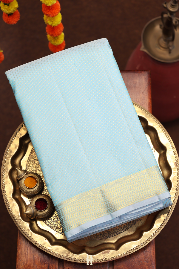 Kanchipuram Silk Saree In Pastel Blue With Stripes Design