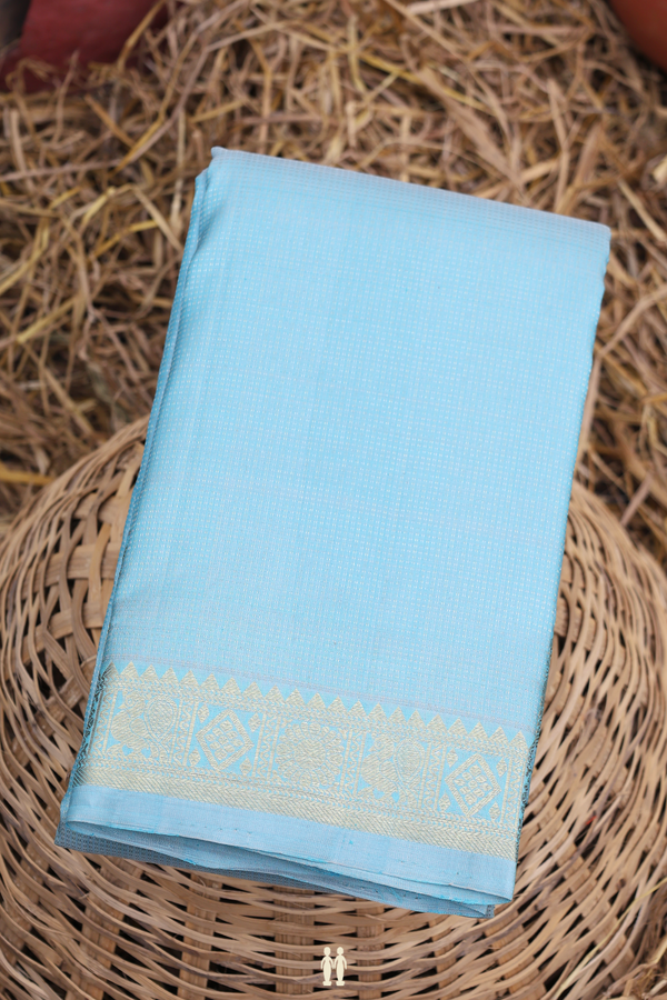 Kanchipuram Silk Saree In Pastel Blue With Stripes Design