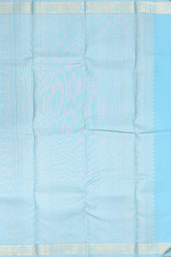 Kanchipuram Silk Saree In Pastel Blue With Stripes Design