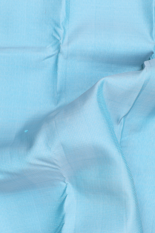 Kanchipuram Silk Saree In Pastel Blue With Stripes Design