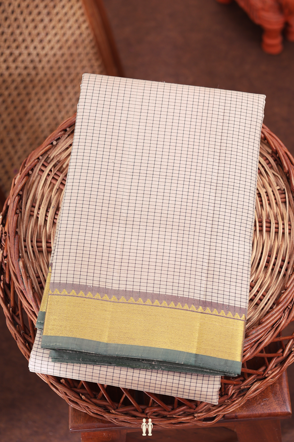 Kanchipuram Silk Saree In Pastel Brown With Checks Design