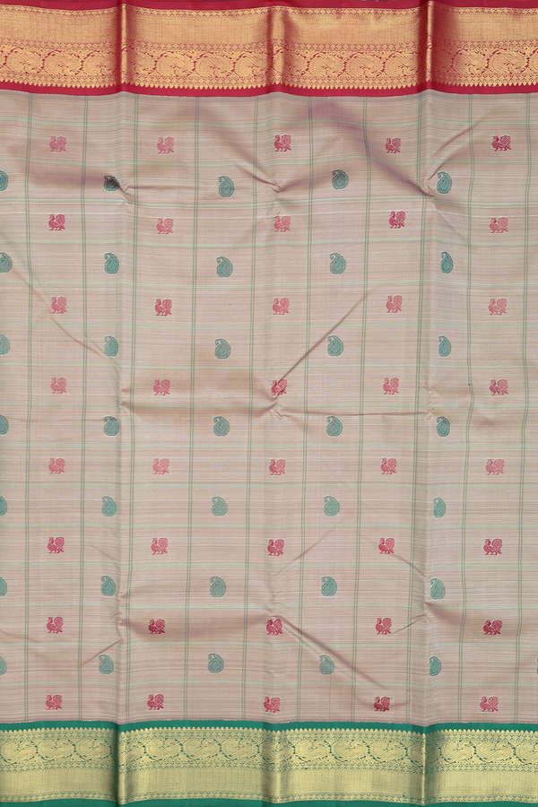 Kanchipuram Silk Saree In Pastel Brown With Checks Design