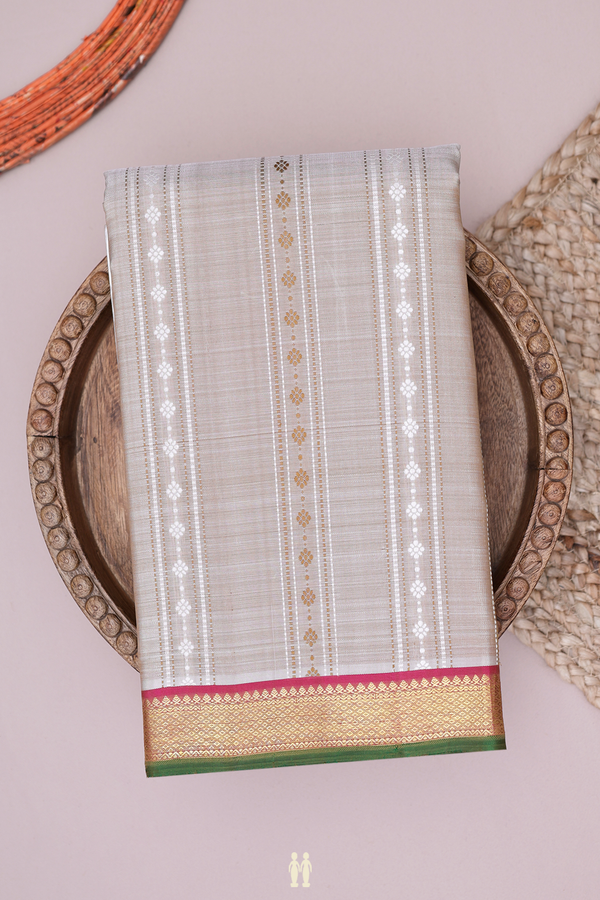 Kanchipuram Silk Saree In Pastel Brown With Stripes Design