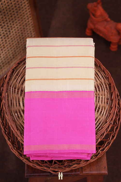 Kanchipuram Silk Saree In Pastel Brown With Stripes Design