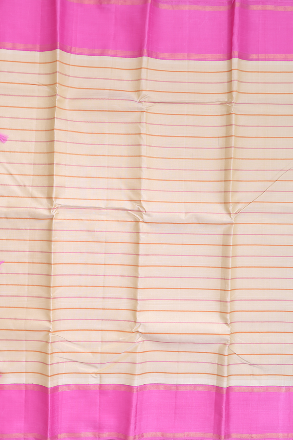 Kanchipuram Silk Saree In Pastel Brown With Stripes Design