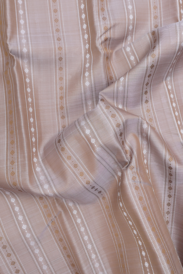 Kanchipuram Silk Saree In Pastel Brown With Stripes Design