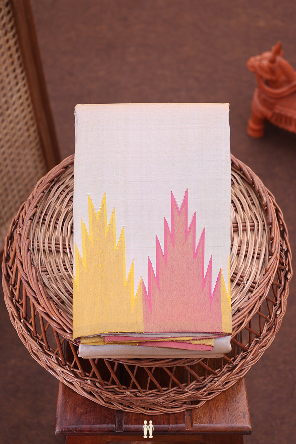 Kanchipuram Silk Saree In Pastel Brown With Temple Border