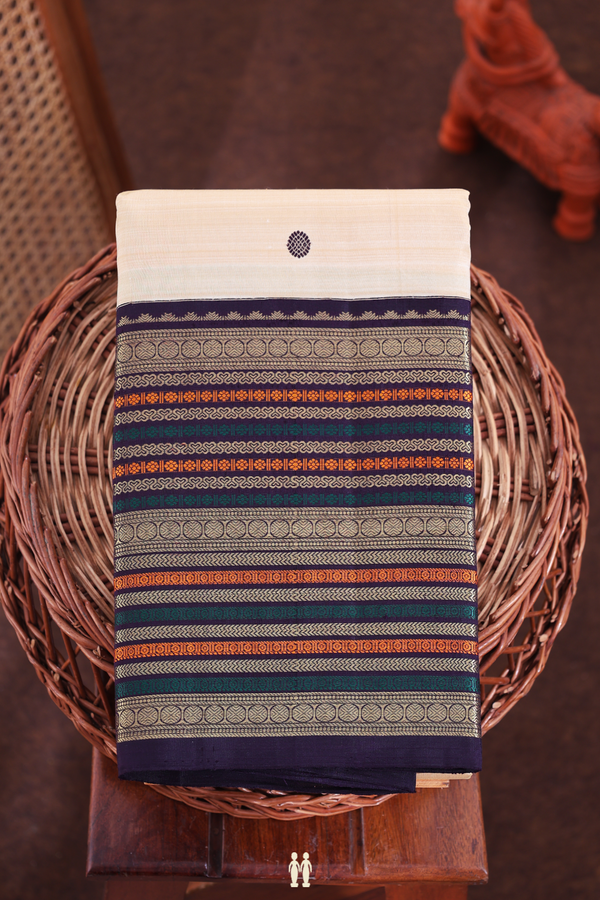 Kanchipuram Silk Saree In Pastel Brown With Threadwork Buttas