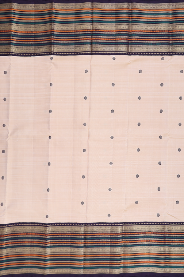 Kanchipuram Silk Saree In Pastel Brown With Threadwork Buttas