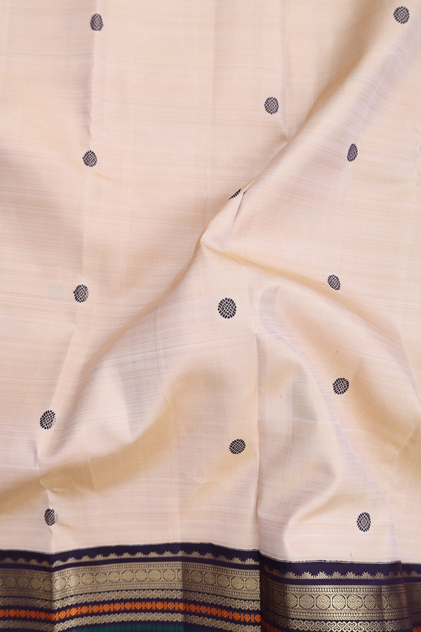 Kanchipuram Silk Saree In Pastel Brown With Threadwork Buttas