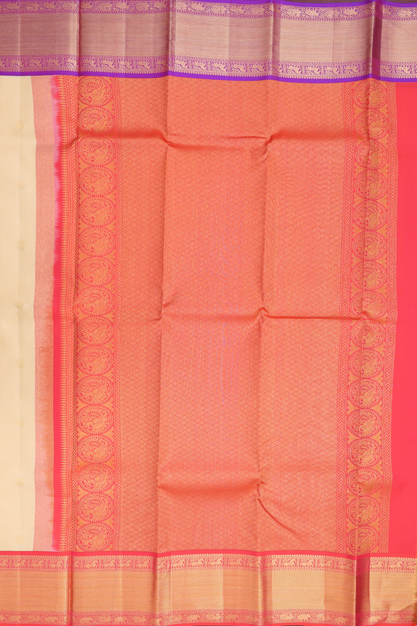 Kanchipuram Silk Saree In Pastel Brown With Zari Buttas
