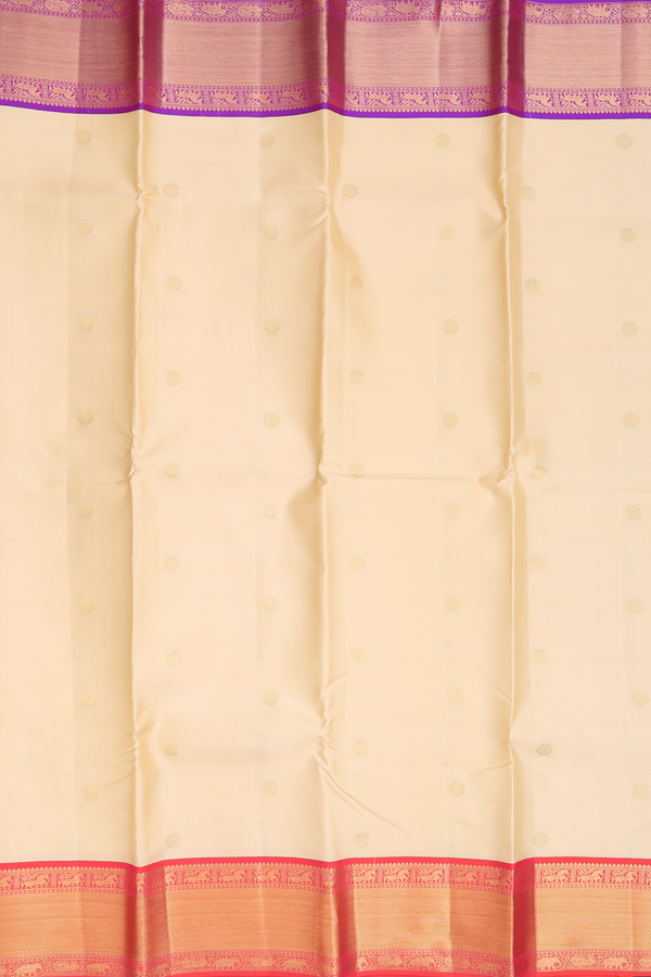 Kanchipuram Silk Saree In Pastel Brown With Zari Buttas