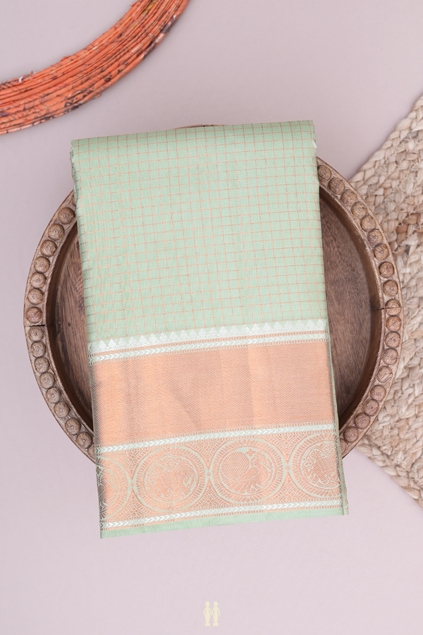 Kanchipuram Silk Saree In Pastel Green With Checks Design