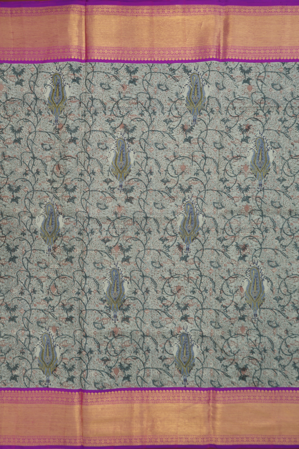 Kanchipuram Silk Saree In Pastel Green With Printed Design