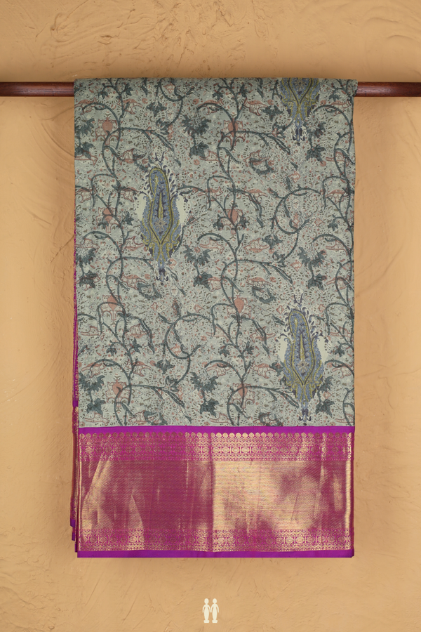 Kanchipuram Silk Saree In Pastel Green With Printed Design