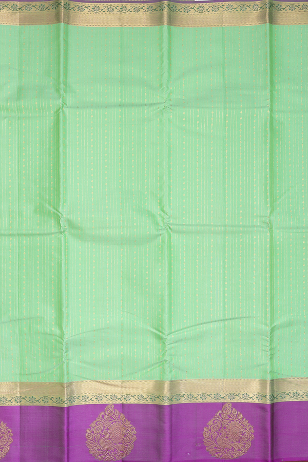 Kanchipuram Silk Saree In Pastel Green With Stripes Design